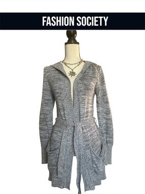 ROXY Gray Hooded Belted Cardigan